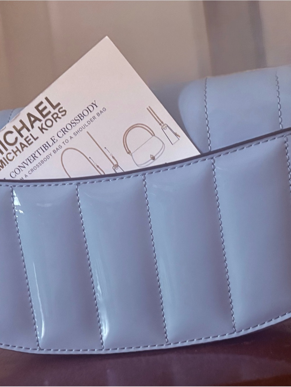 Michael Kors Quilted Patent Half-Moon Shoulder Bag in Lavender Blue